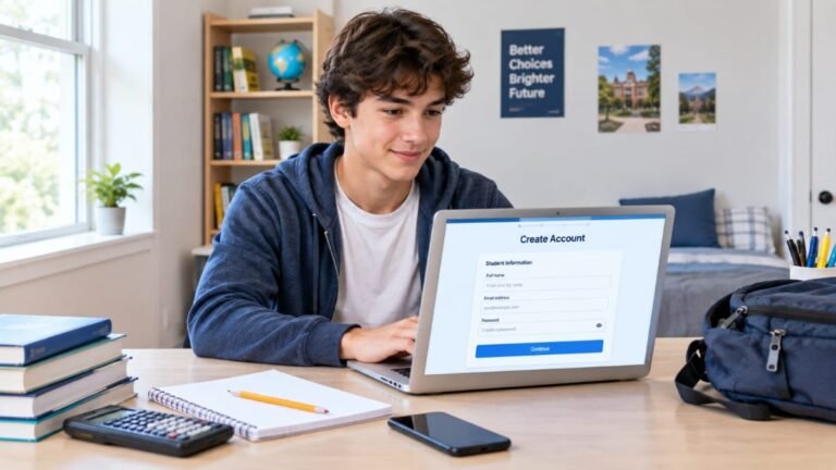 High school student creating a College Board account on a laptop