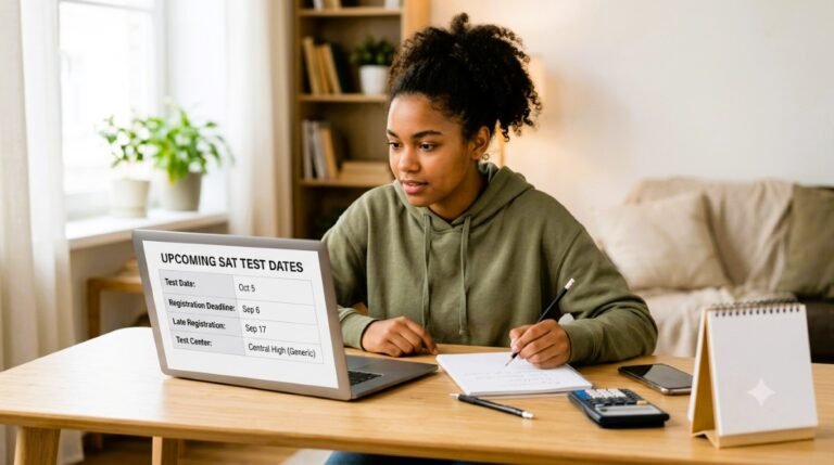 High school student reviewing SAT registration deadlines on a laptop
