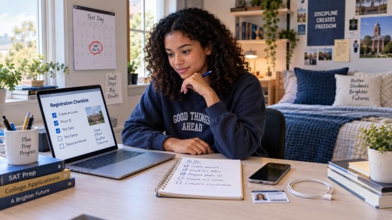 High school student preparing SAT registration and digital testing requirements