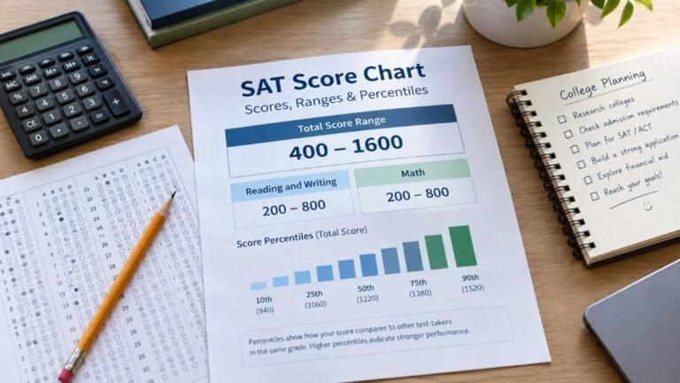 SAT score chart showing the 400 to 1600 scoring scale